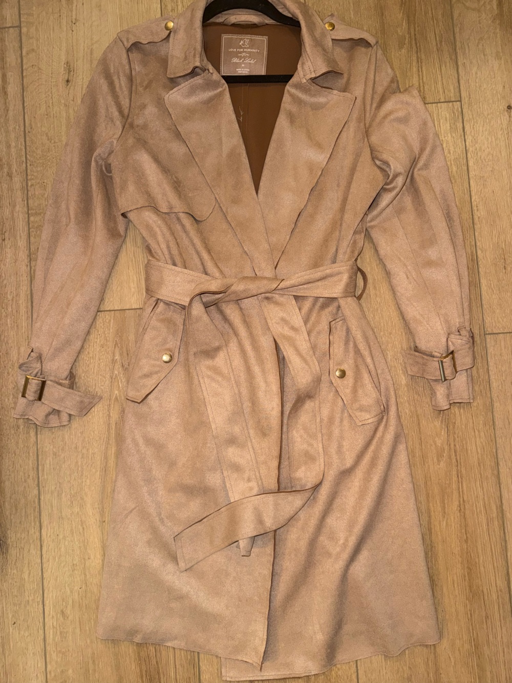 Women's Belted Trench Coat in Taupe by Love for Humanity Black Label